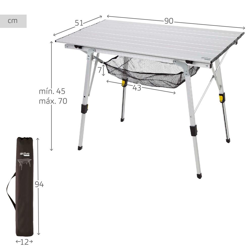 Table de camping pliante Aktive en aluminium, réglable en hauteur avec filet 4/7
