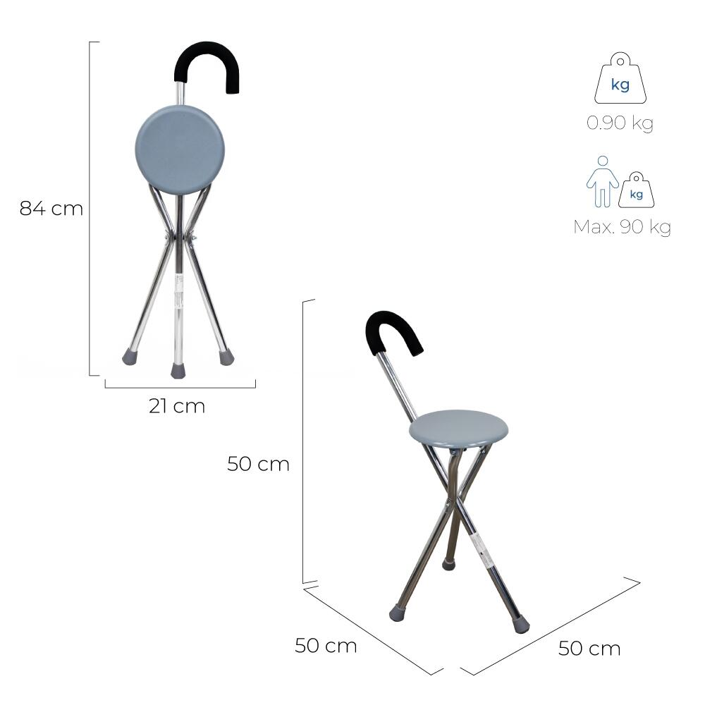 Wandelstok met opvouwbaar zitje Aluminium driepoot Kruk Tot 90 kg 5/7