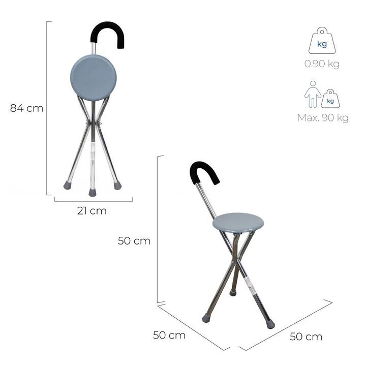 Bâton de marche AIDAPT Canne siège pliante en Aluminium VP159A