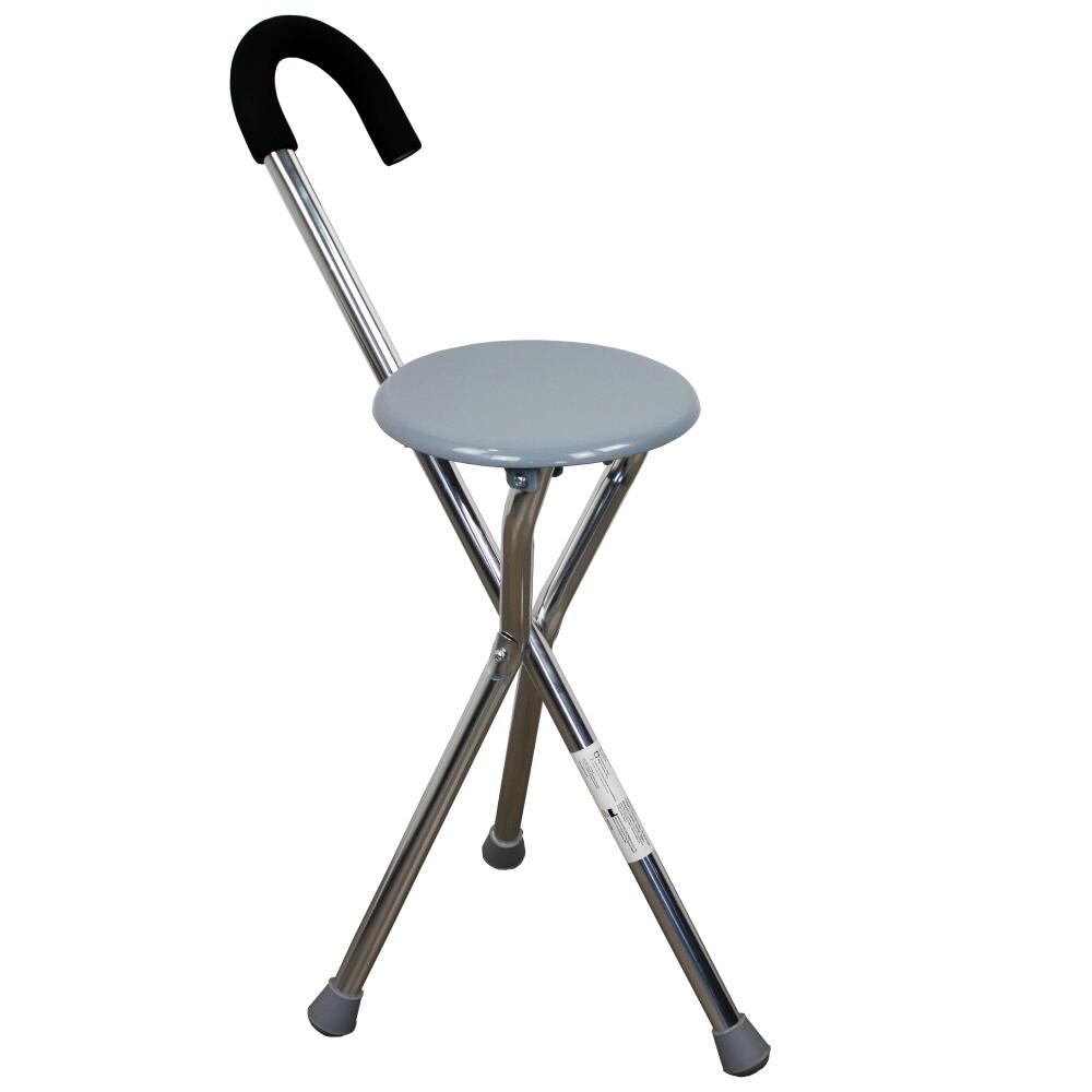 Walking stick with folding seat, crutch, tripod, aluminum, up to 90 kg