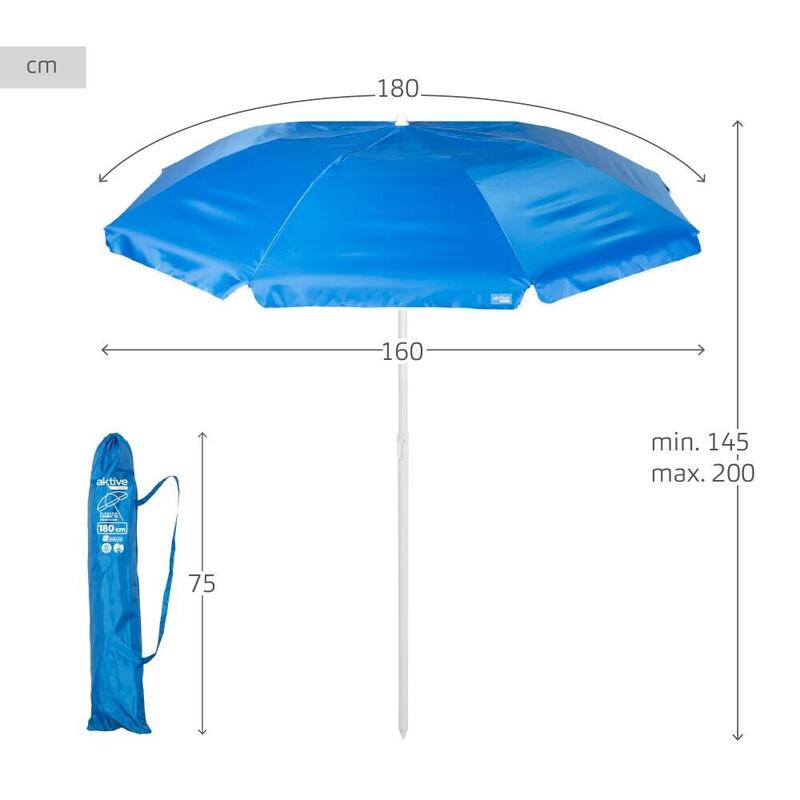 Aktive Sombrilla playa plegable compacta e inclinable 180 cm azul UV50