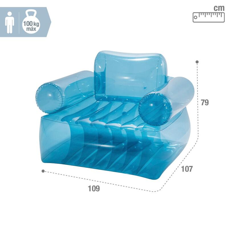 Cadeira inflável azul transparente individual c/braços 109x107x79 cm INTEX