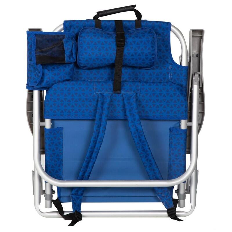 Aktive Silla de playa XXL plegable y reclinable 5 posiciones azul c/nevera