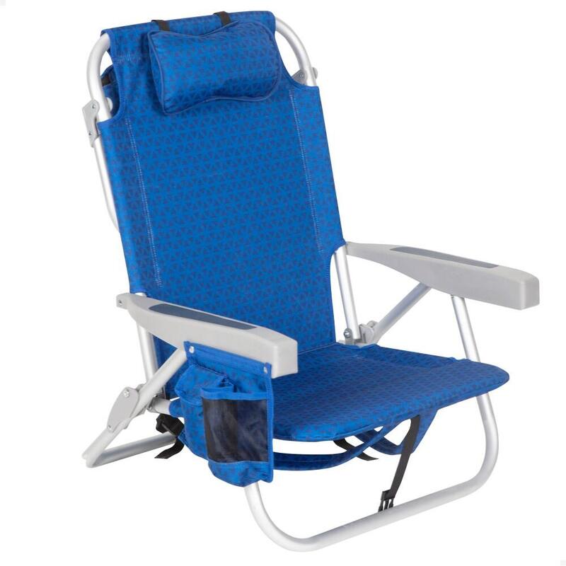 Aktive Silla de playa XXL plegable y reclinable 5 posiciones azul c/nevera