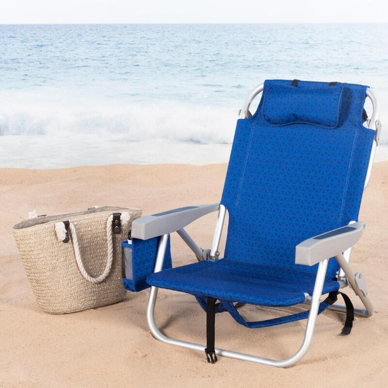 Aktive Silla de playa XXL plegable y reclinable 5 posiciones azul c/nevera