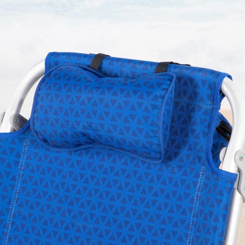 Aktive Silla de playa XXL plegable y reclinable 5 posiciones azul c/nevera