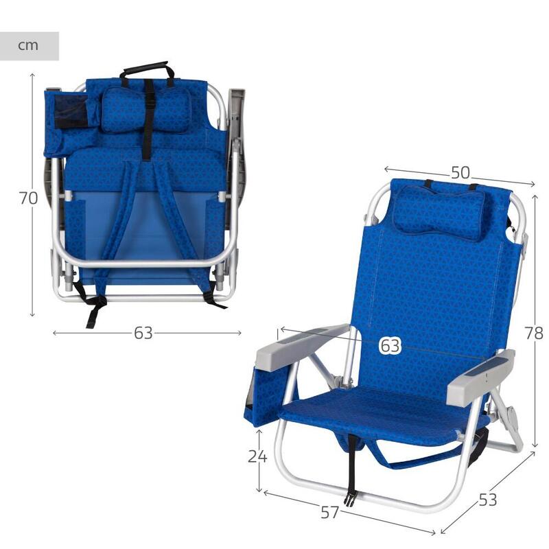 Aktive Silla de playa XXL plegable y reclinable 5 posiciones azul c/nevera