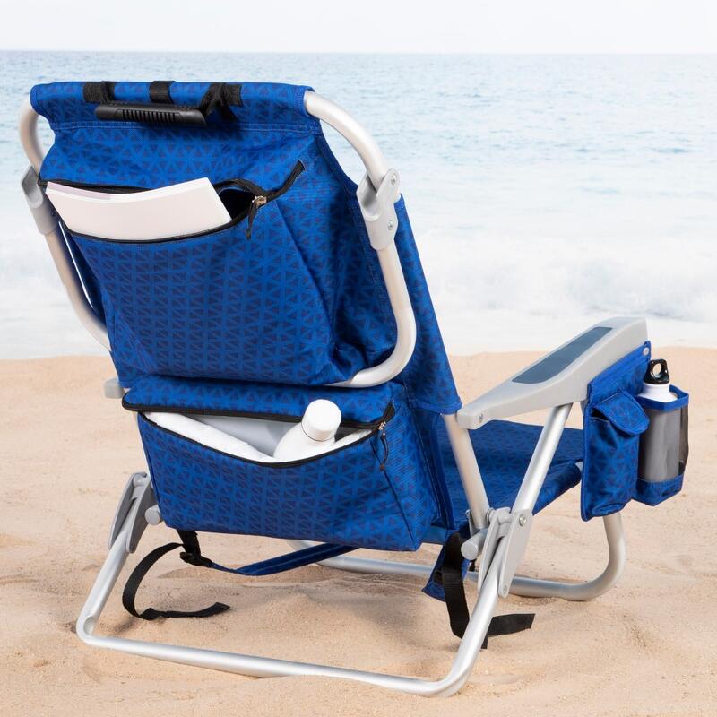 Aktive Silla de playa XXL plegable y reclinable 5 posiciones azul c/nevera