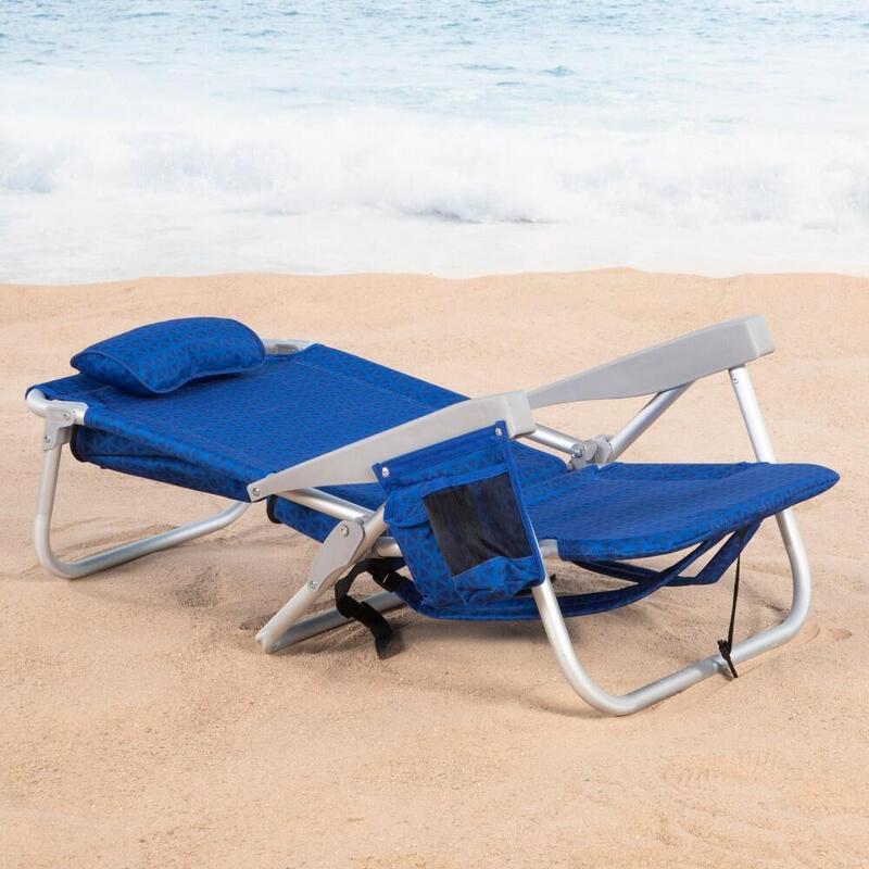 Aktive Silla de playa XXL plegable y reclinable 5 posiciones azul c/nevera