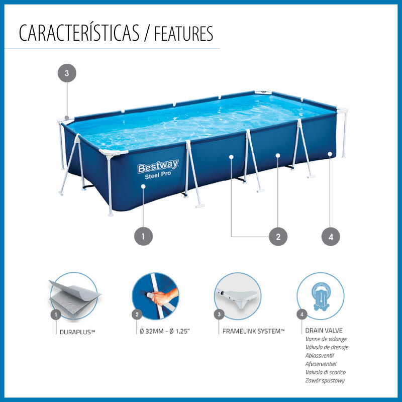 Piscine Bestway SPLASH FRAME POOL400x211x81cm cartouche