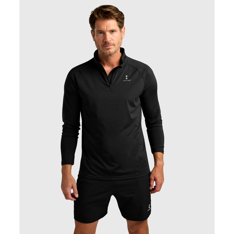 Performance Langarmshirt mit 1/4 Reißverschluss Tennis/Padel Herren Schwarzes