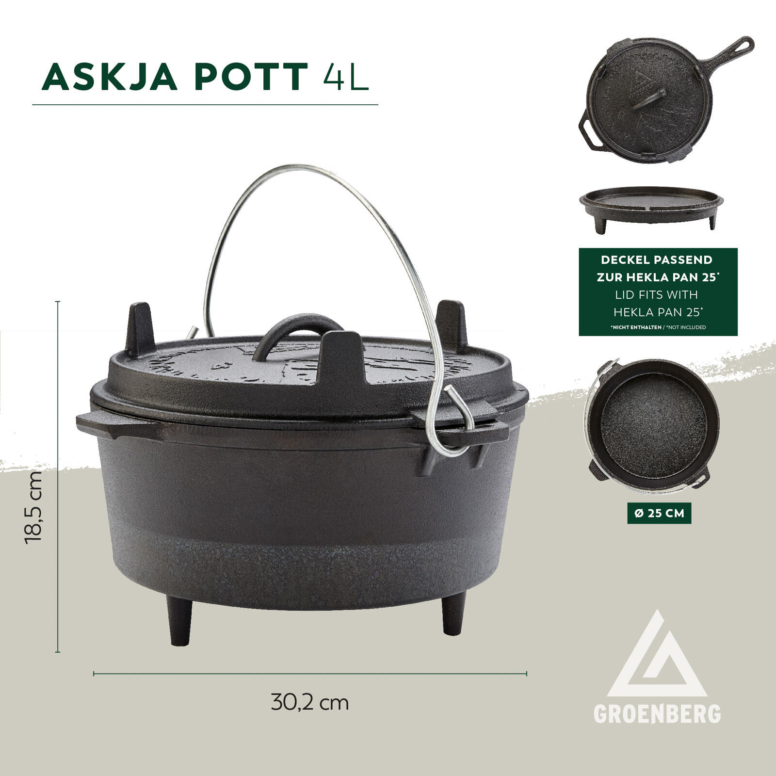 Feuertopf Askja Pot 4 L Koch Topf Dutch Oven Camping Outdoor Gusseisen 2/7