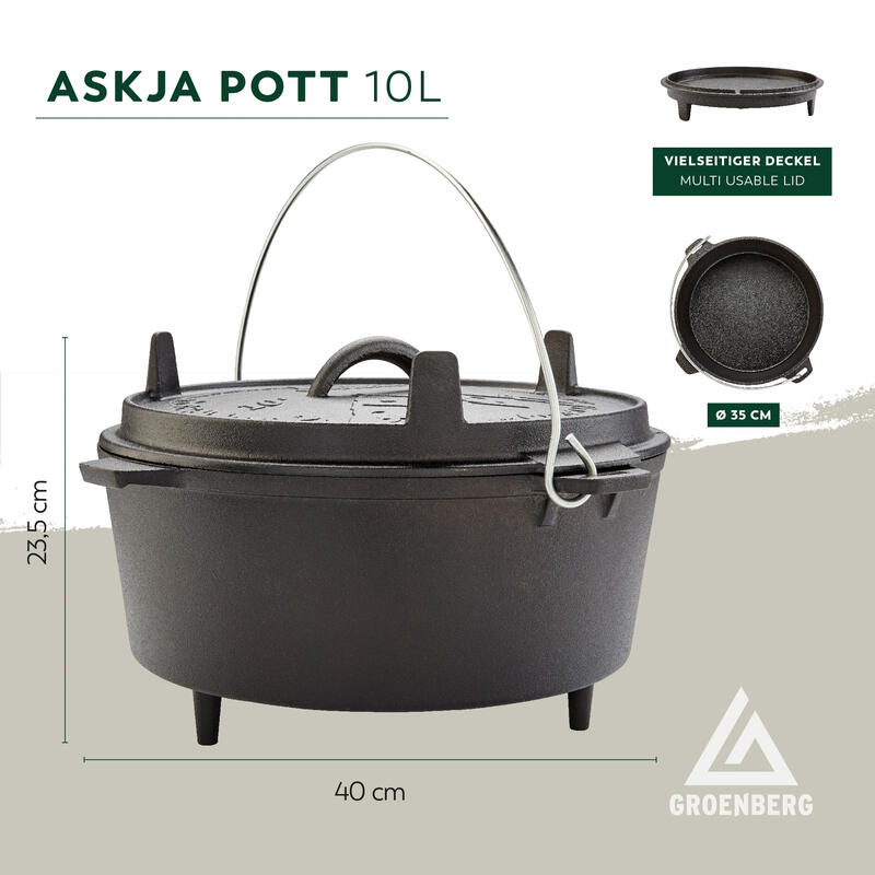 Feuertopf Askja Pot 10L Koch Topf Dutch Oven Camping Outdoor Gusseisen