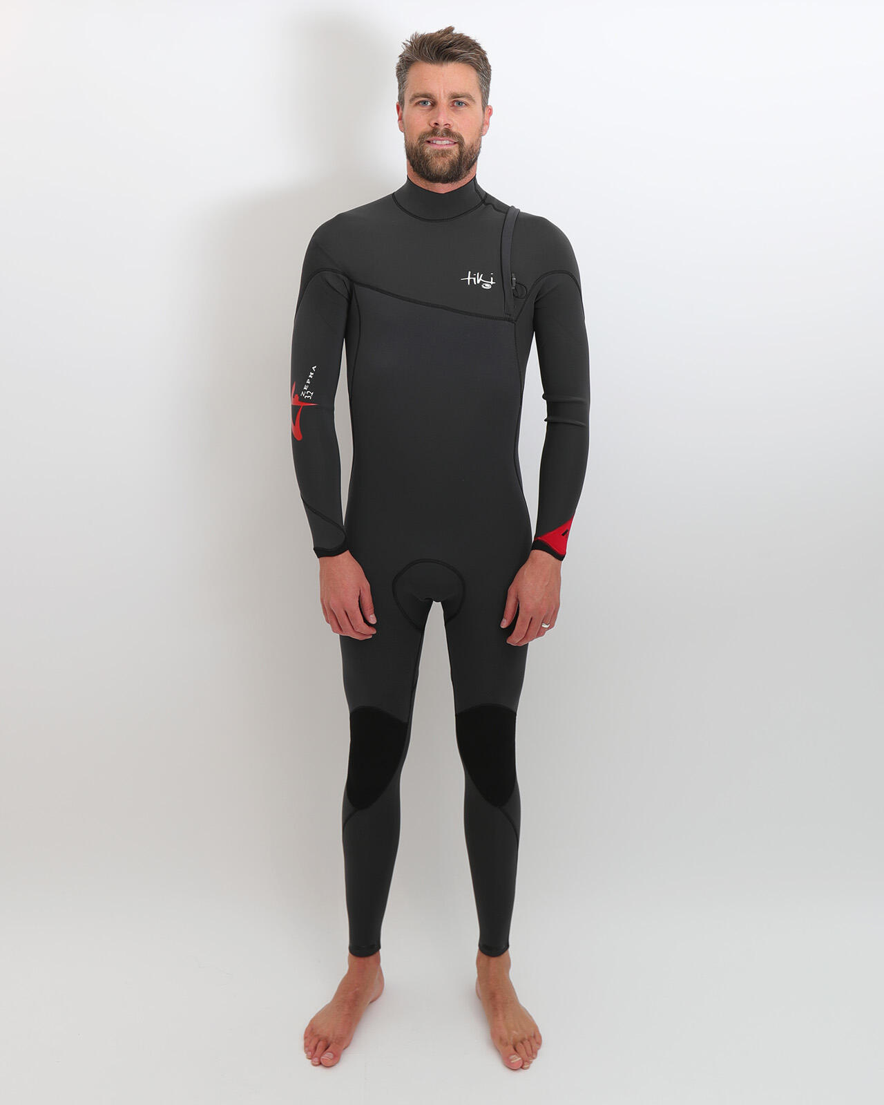 TIKI SURF Tiki Mens Zepha 3/2 GBS Zip Free Wetsuit - Graphite/Red