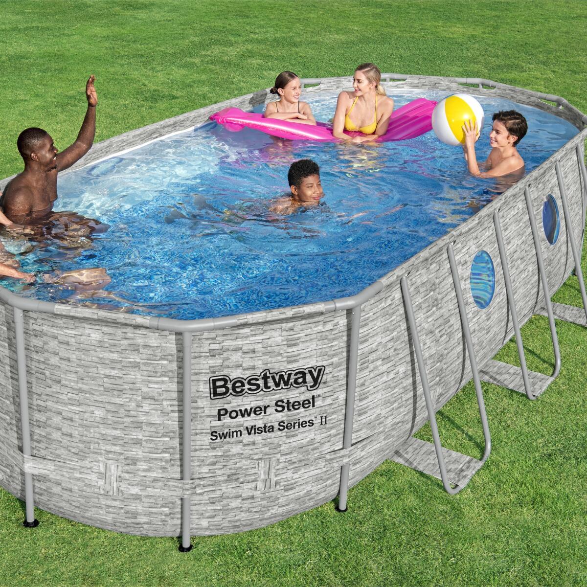 Bestway 18ft x 9ft x 48" Oval Power Steel Swim Vista Series II Above Ground Pool 2/6