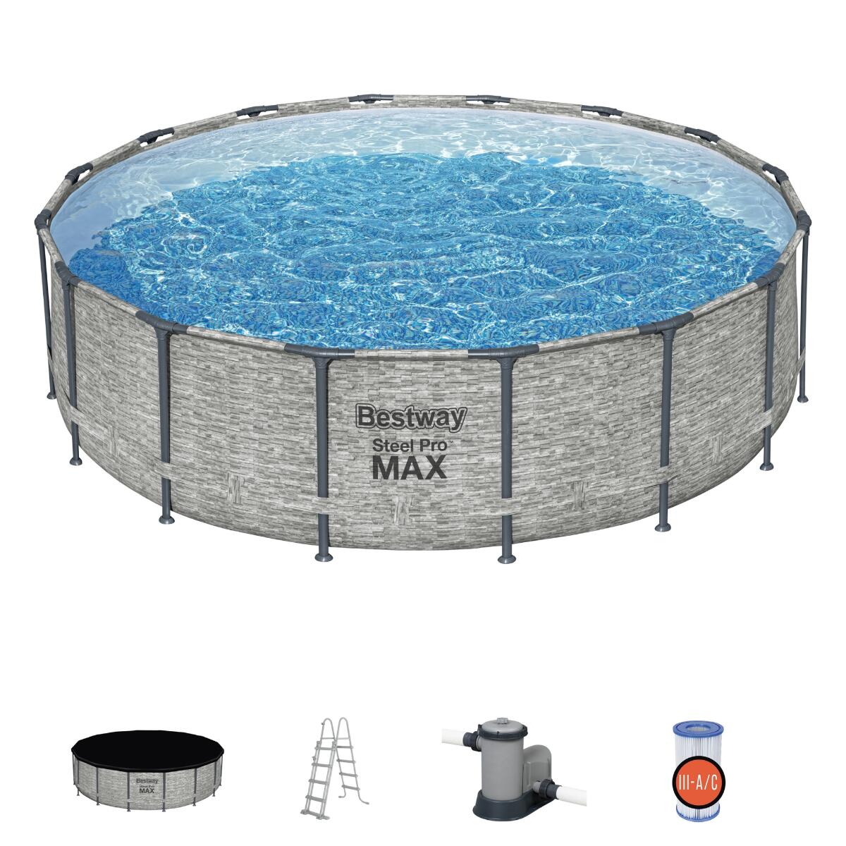 Bestway 16ft x 48" Steel Pro MAX Round Above Ground Swimming Pool 3/7