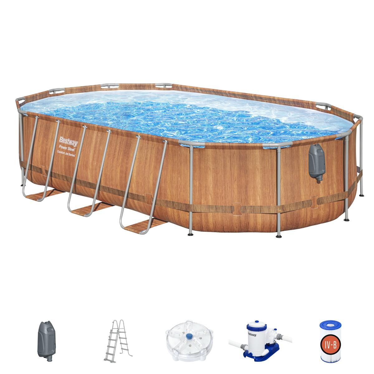 Bestway 20ft x 12ft x 48" Oval Power Steel Comfort Jet Series Above Ground Pool 6/6