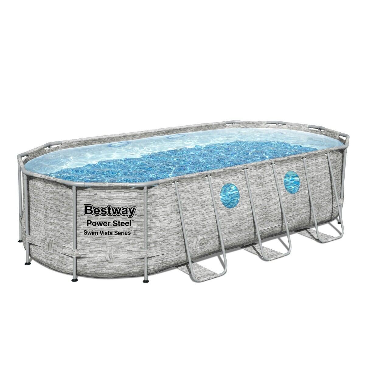 Bestway 18ft x 9ft x 48" Oval Power Steel Swim Vista Series II Above Ground Pool 1/6