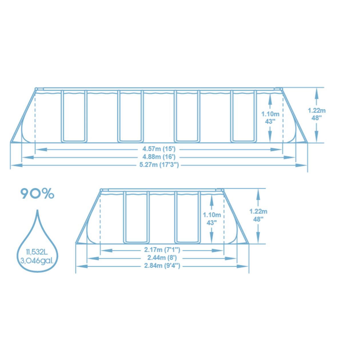 Bestway 16ft x 8ft x 48" Rectangular Power Steel Above Ground Pool ...