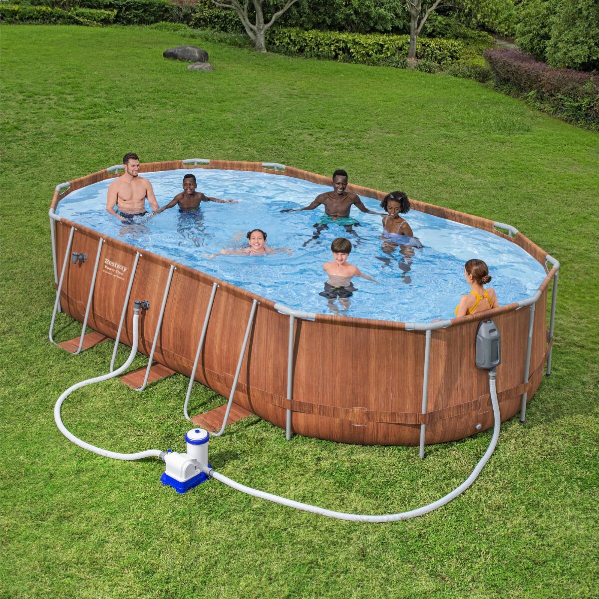 Bestway 20ft x 12ft x 48" Oval Power Steel Comfort Jet Series Above Ground Pool 4/6