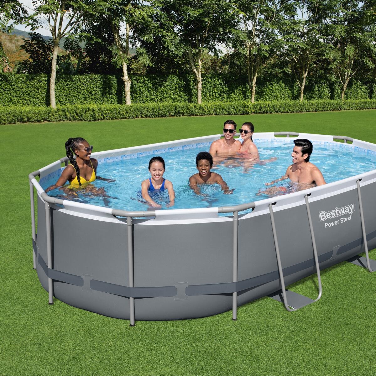 Bestway 16ft x 10ft x 42" Oval Power Steel Above Ground Pool 2/7