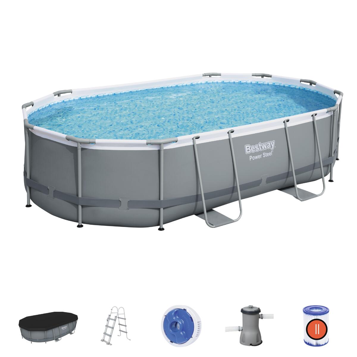 Bestway 16ft x 10ft x 42" Oval Power Steel Above Ground Pool 4/7
