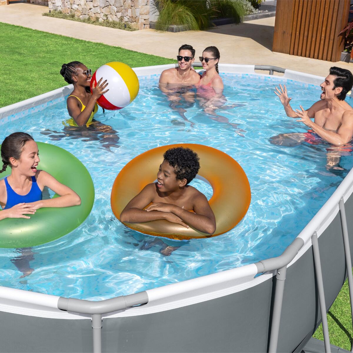 Bestway 16ft x 10ft x 42" Oval Power Steel Above Ground Pool 3/7