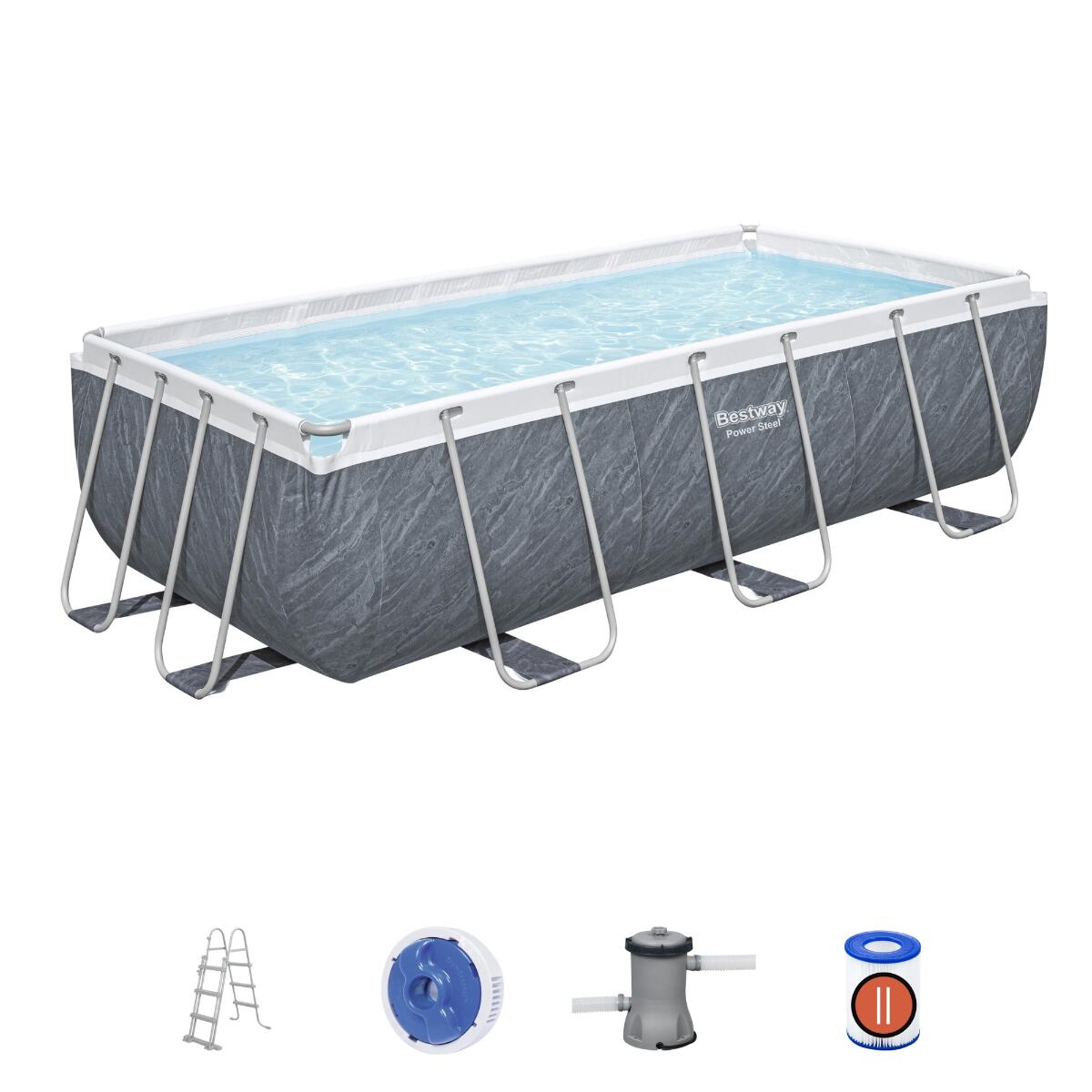 Bestway 13ft 3" x 6ft 7" x 39.5" Rectangular Power Steel Above Ground Pool 5/6