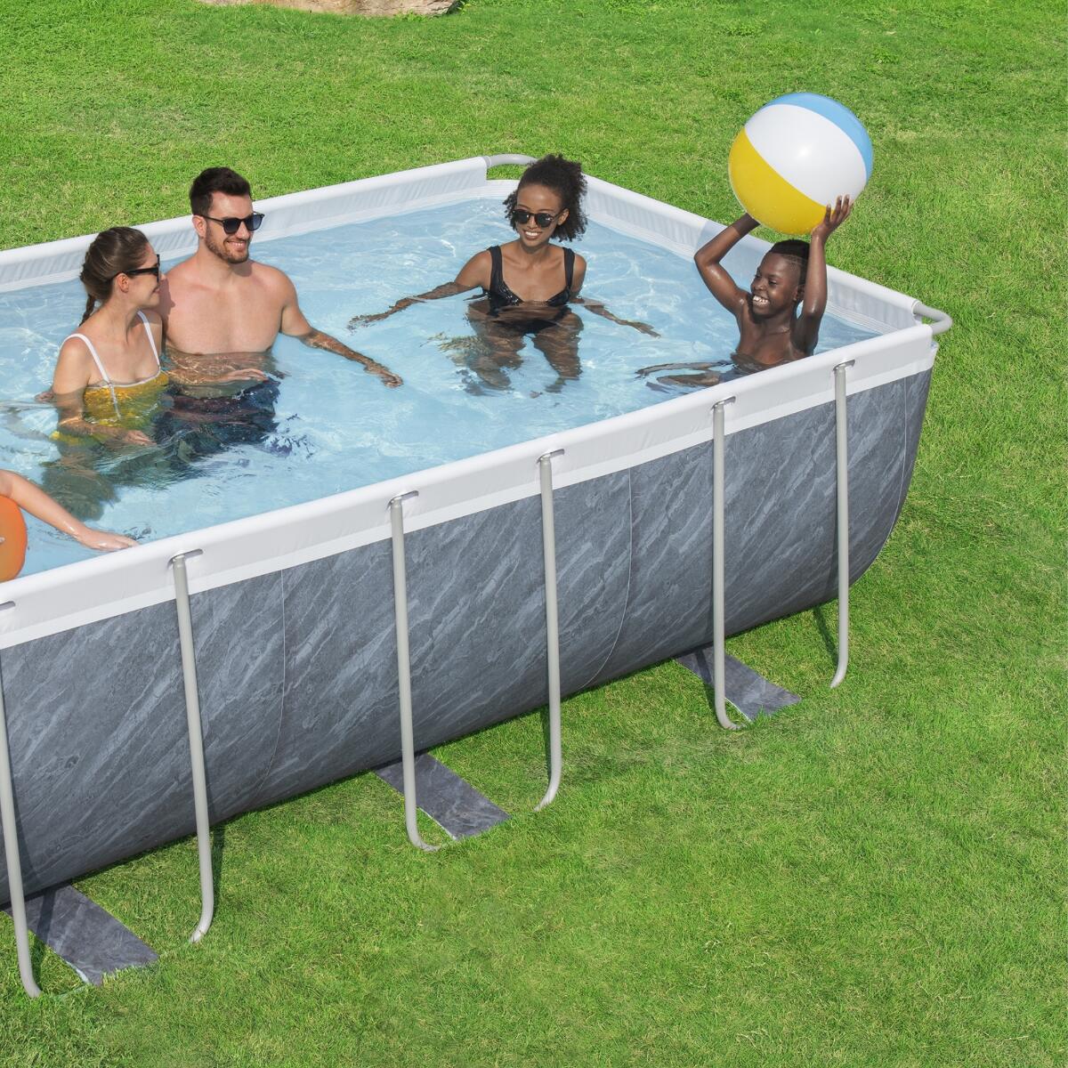 Bestway 13ft 3" x 6ft 7" x 39.5" Rectangular Power Steel Above Ground Pool 3/6