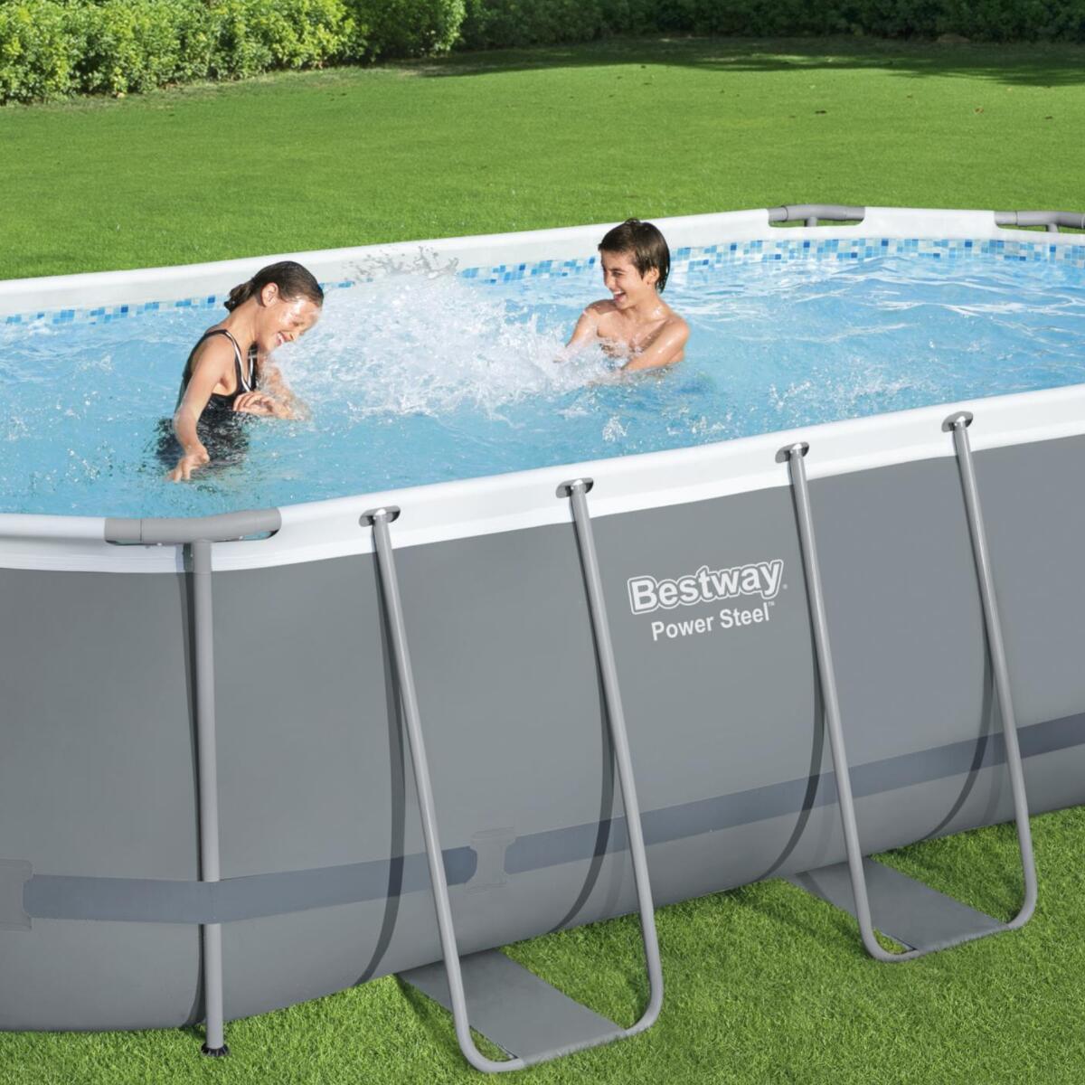 Bestway 18ft x 9ft x 48" Oval Power Steel Above Ground Swimming Pool 2/6