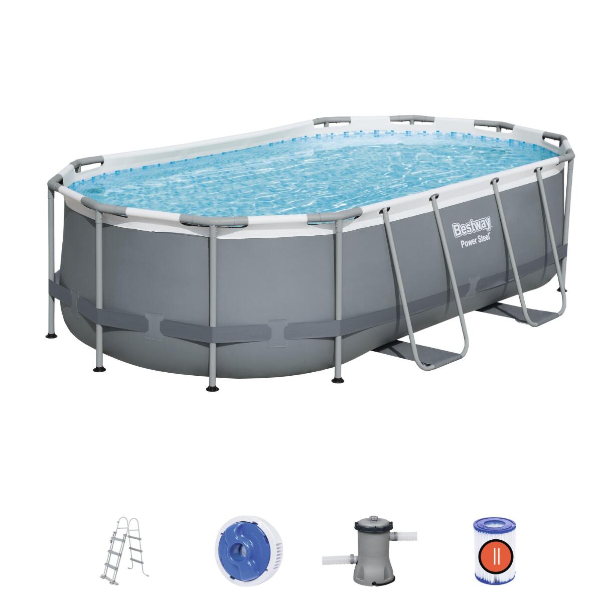 Bestway 14ft x 8ft 2" x 39.5" Oval Power Steel Above Ground Swimming Pool 5/7