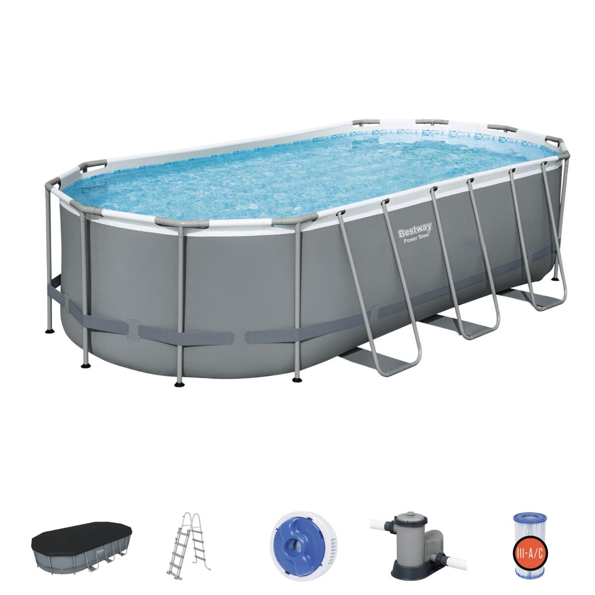 Bestway 18ft x 9ft x 48" Oval Power Steel Above Ground Swimming Pool 4/6