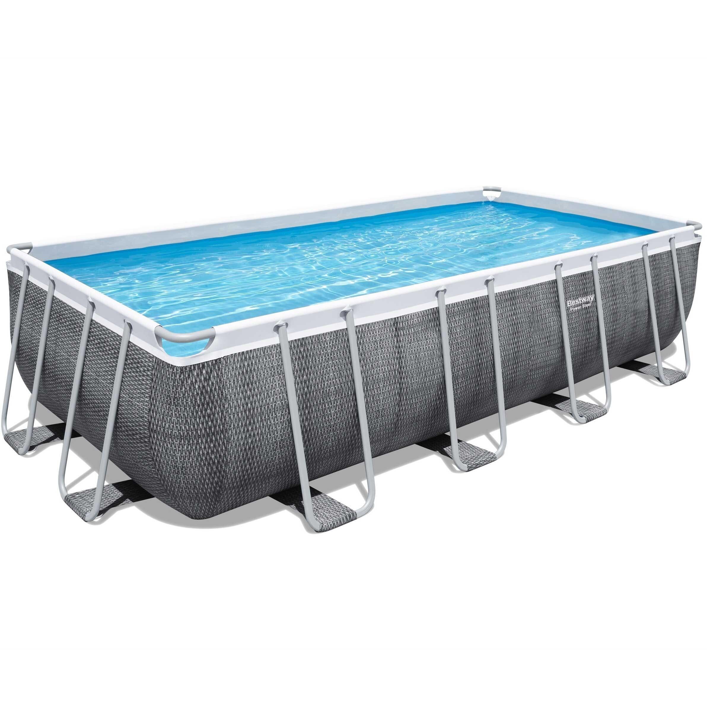 BESTWAY Bestway 18ft x 9ft x 52" Rectangular Power Steel Above Ground Pool & Sand Filter