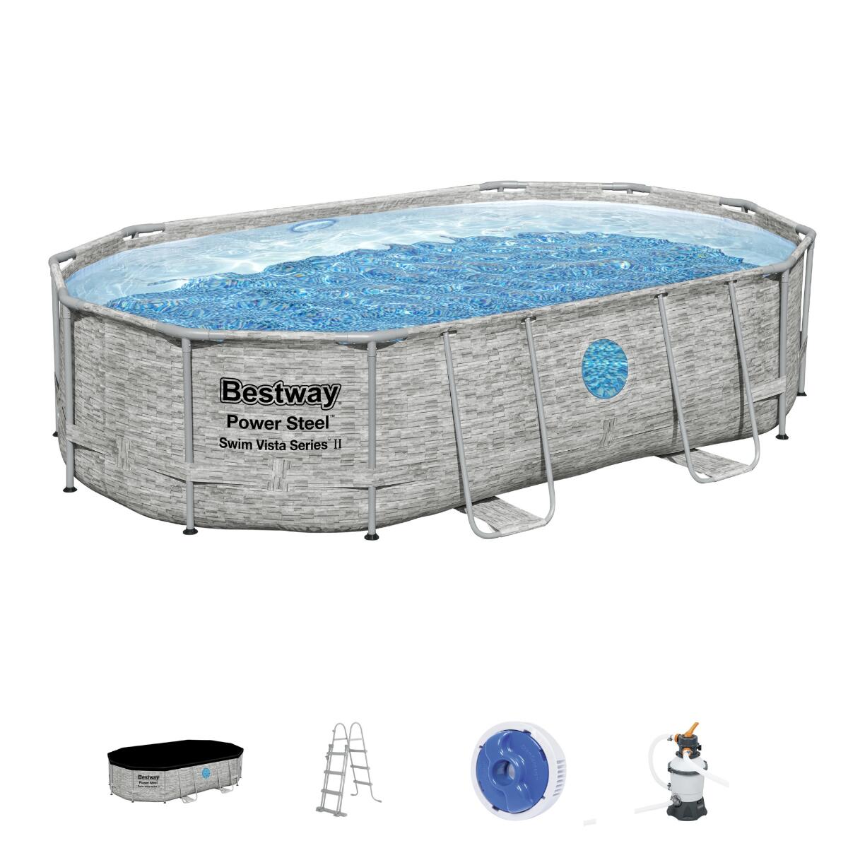 Bestway 16ft x 10ft Oval Power Steel Swim Vista Series II Above Ground Pool 6/6