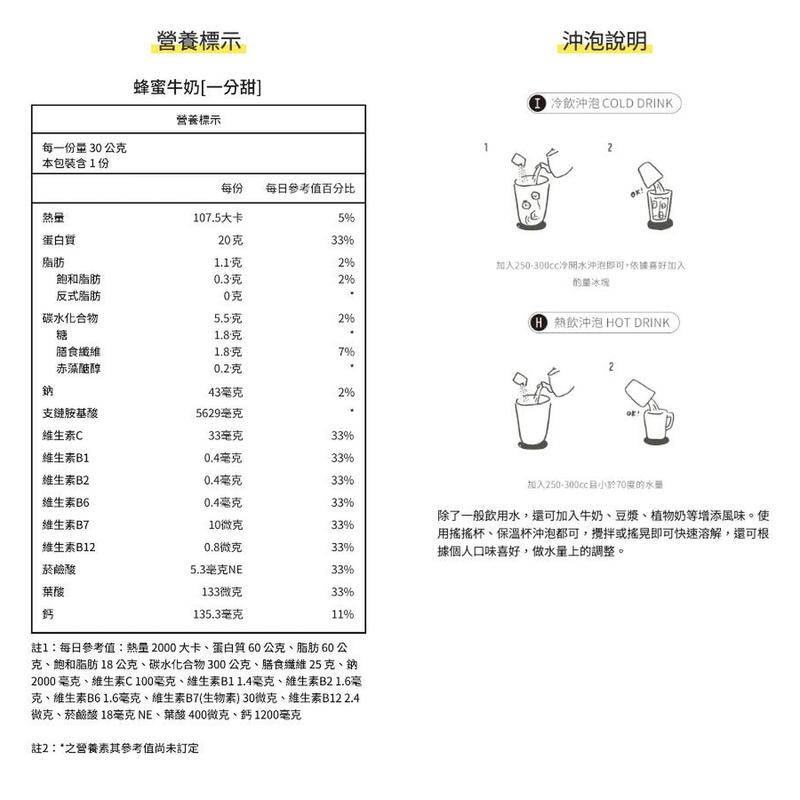 乳清蛋白 (10入無盒包裝) - 蜂蜜牛奶 (一分甜)