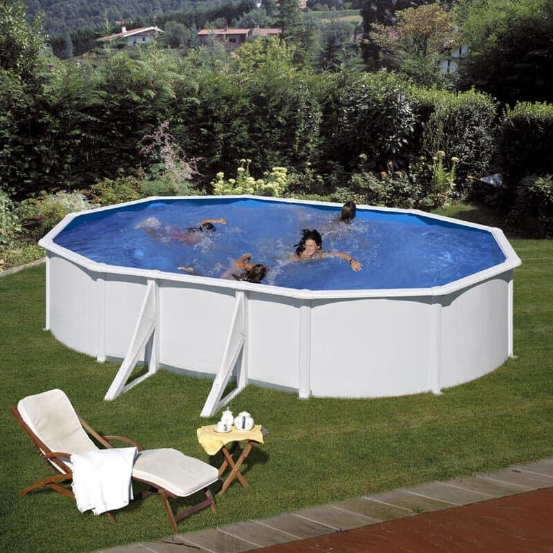 Piscina Desmontável ovala 610x375cm e altura 120cm em aço branco GRE Fidji