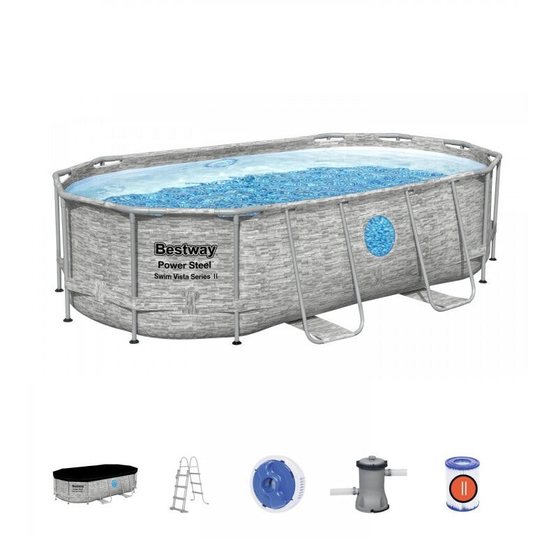 Piscina Desmontable Tubular Bestway Power Steel Oval Diseño Ratán 427x250x100 cm