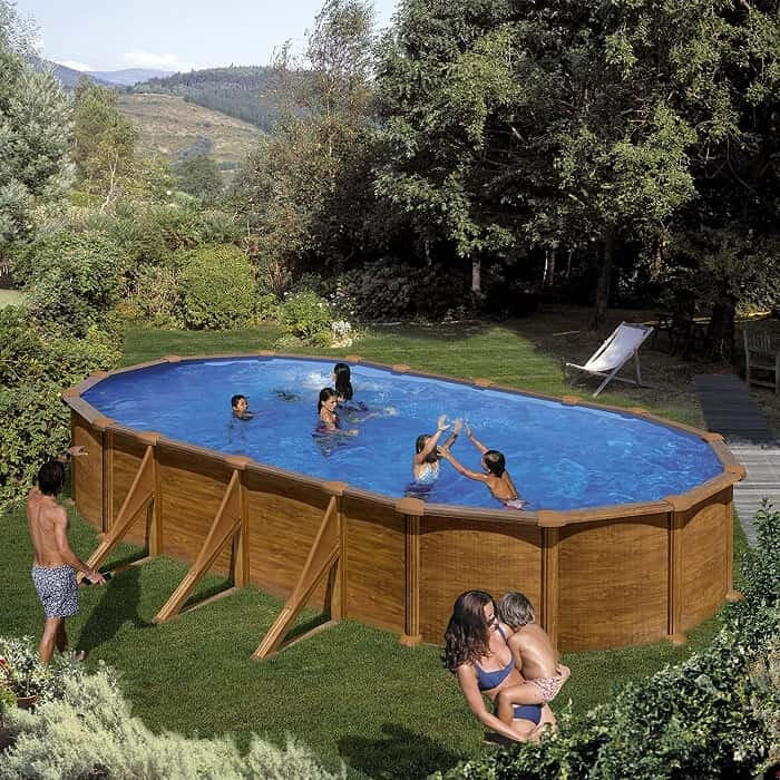 Piscina Desmontável oval 730x375cm x 132cm em aço madeira GRE Mauritius