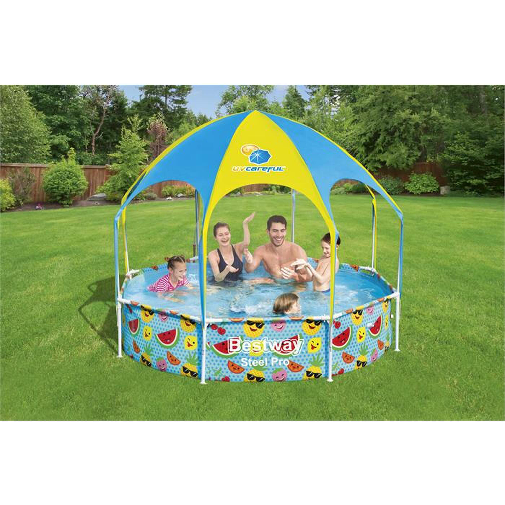 244 x 51 cm Bestway Splash-in-Shade zwembad met schaduw koepel en sproeier