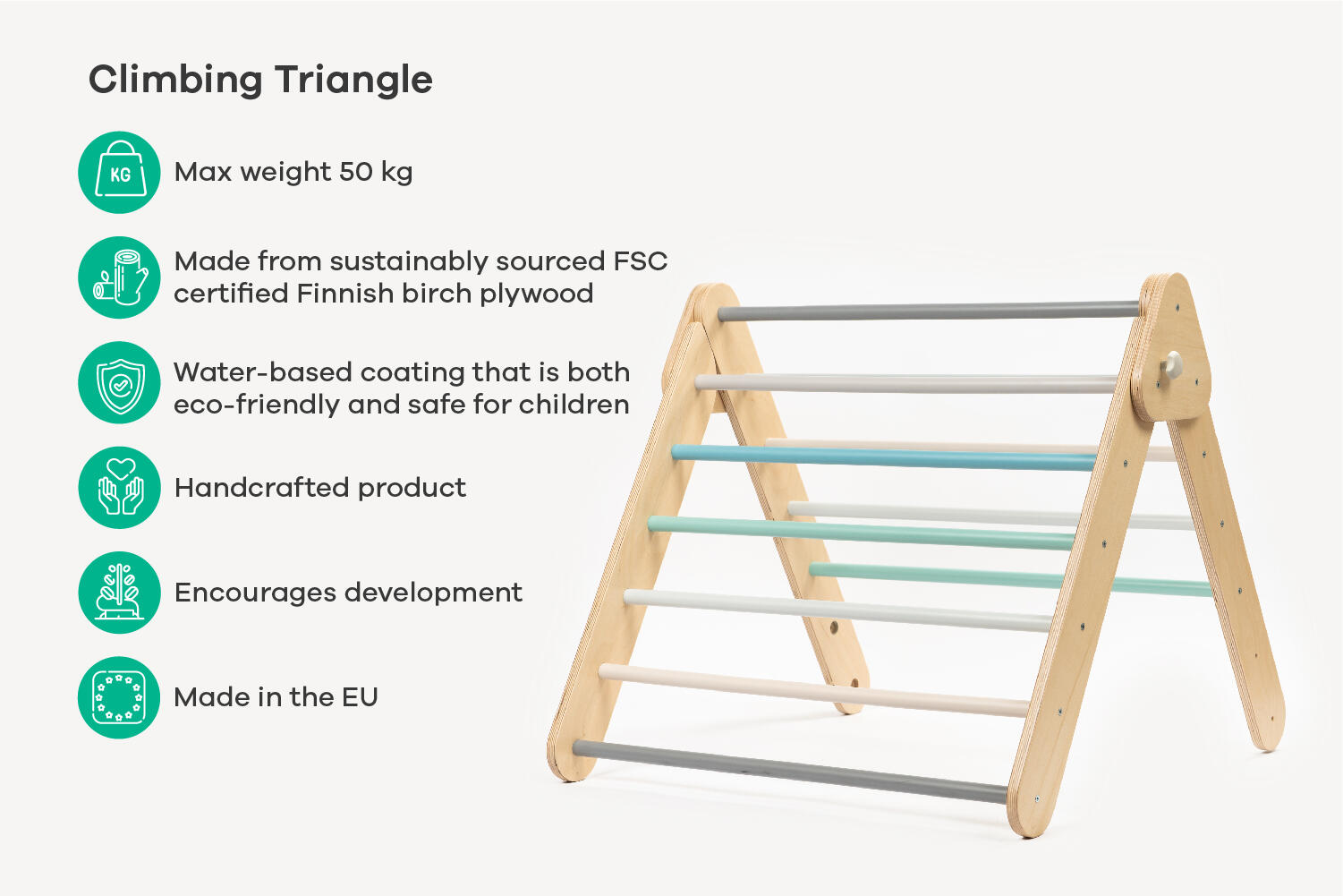 Set triangolo di arrampicata con Pedana d’Equilibrio, Montessori, Pastello 7/9