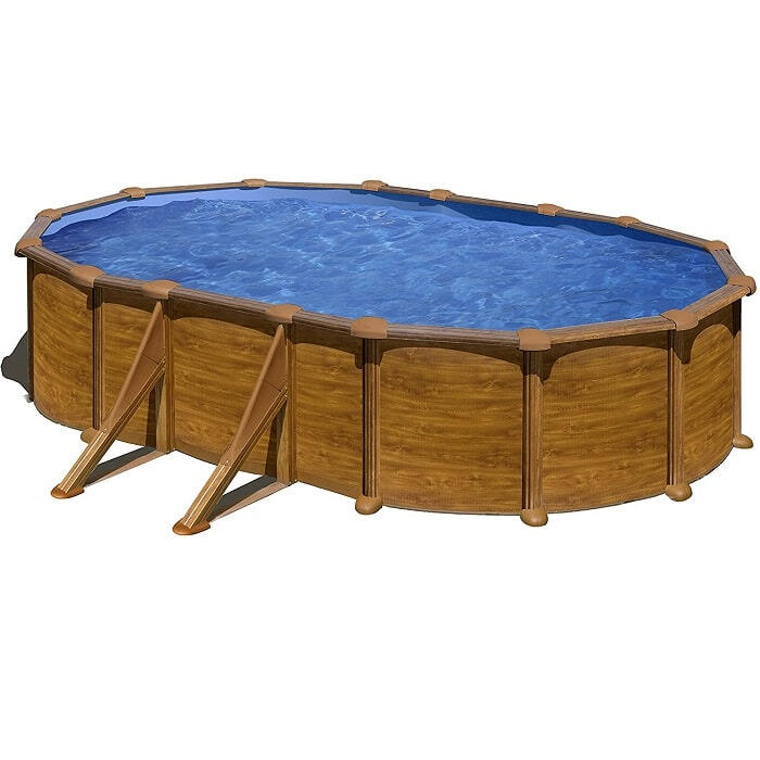 Gre - Piscine Ovale En Acier Aspect Bois Mauritius 610 X 375 X 132 Cm - Piscine - Bleu|marron - Taille Unique - Decathlon