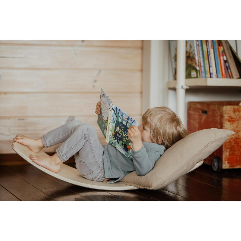 Kletterdreieck aus Holz mit Rampe/Rutsche, Naturholz + Balance Board, Montessori