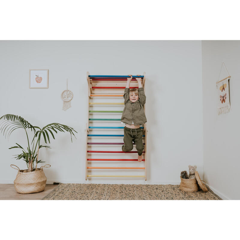 Zweedse Muur en Driehoek Klim Set 2in1 met balansbord, Regenboog