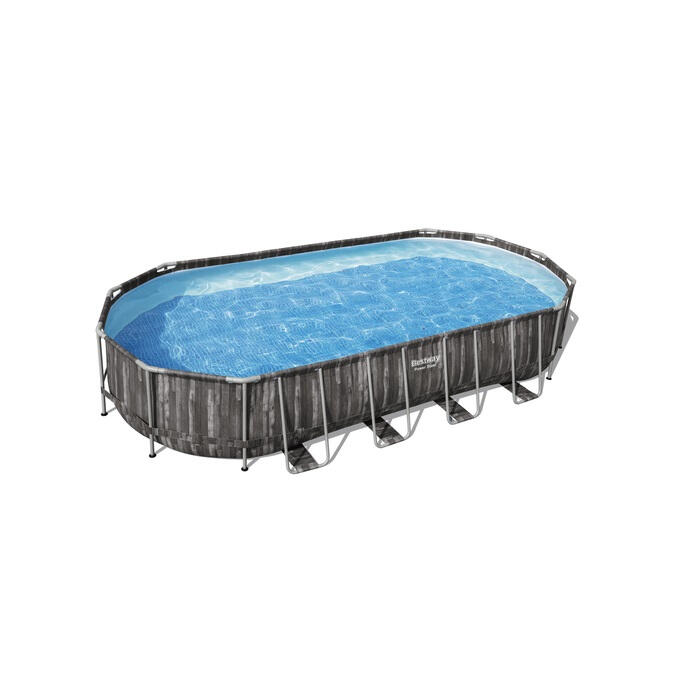Bestway - Bestway Piscine Hors Sol Ovale Power Steel 732 X 366 X 122 Cm Décor Bois - Piscine - Blanc|bleu|gris - Taille Unique - Decathlon