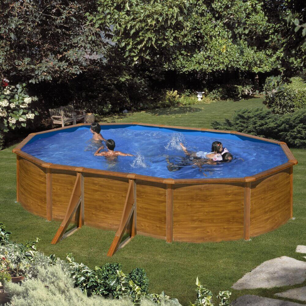 Piscina Desmontável oval 500x300 cm e altura 120cm em aço madeira GRE Sicilia 2/7