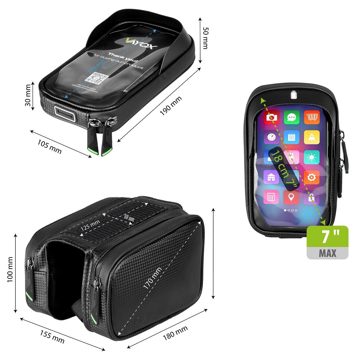 Saco para bicicleta no quadro VAYOX VA0168 com estojo para telefone 5/7