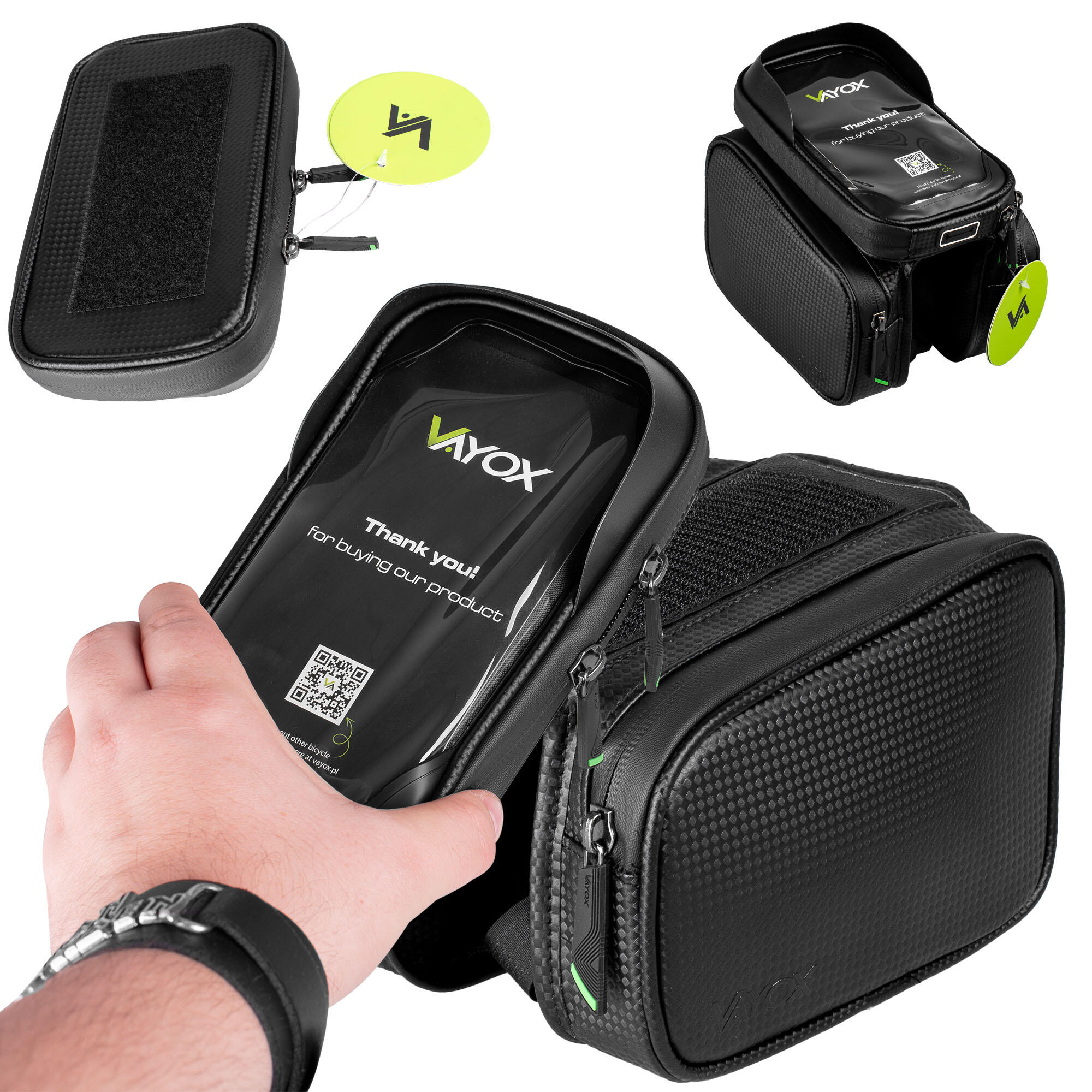 Saco para bicicleta no quadro VAYOX VA0168 com estojo para telefone 3/7