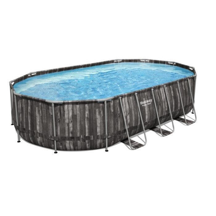 Bestway - Bestway Piscine Hors Sol Ovale Power Steel 610 X 366 X 122cm Décor Bois - Piscine - Blanc|bleu|gris - Taille Unique - Decathlon
