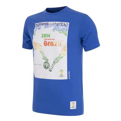 T-shirt - heren - brazilië 2014 wk poster - korte mouw - blauw