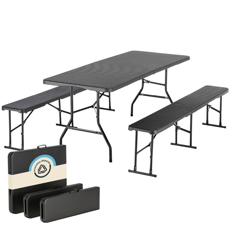 Zestaw kempingowy składany stół + 2 składane ławki, seria Masi, czarny